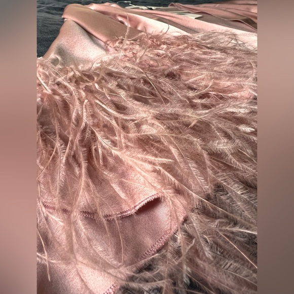 Fleur du Mal FEATHER EMBELLISHED ANGEL SLEEVE ROBE -M/L - Rose Pink NWT - Picture 8 of 10